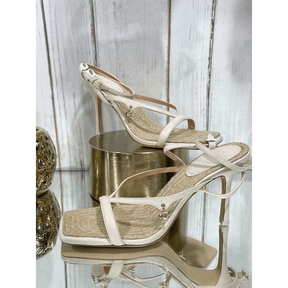 COACH Women's Kaia Leather Ankle Strap Stiletto Sandals - Chalk 11B